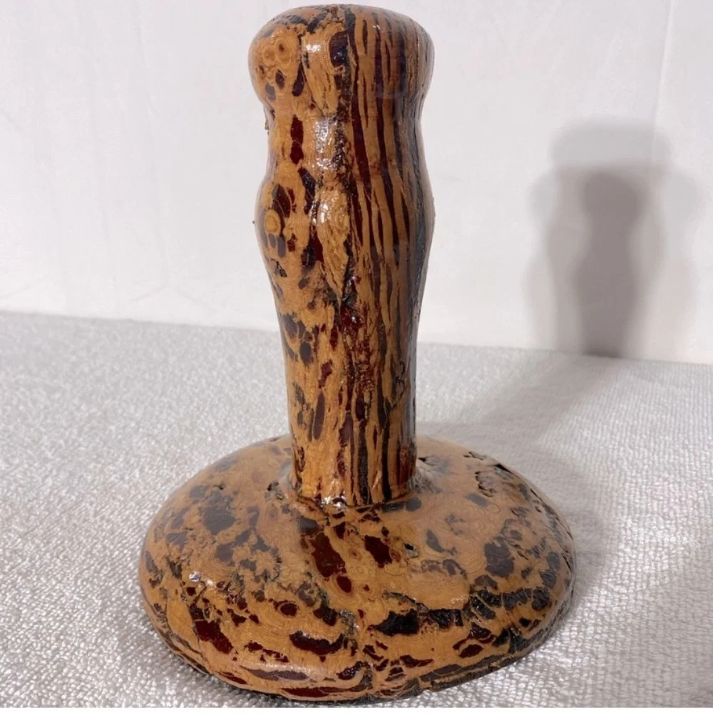 Vintage Handmade Spotted Wood Wooden Candle Stick Holder